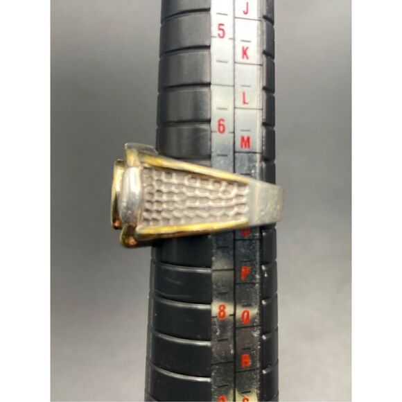 Sterling silver 925 wrap around buckle folder ring oval topaz textured with gold - Picture 7 of 13